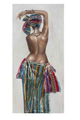 Gilde Gemälde "Afrikanische Schönheit" mit Textil-Kopftuch und -Rock, handgemalt ...
