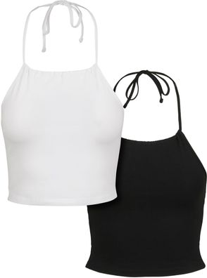Urban Classics Female Shirt Ladies Cropped Neckholder Top 2-Pack Black/ White