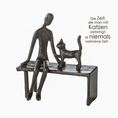 Casablanca Design Skulptur "Zuwendung" brüniert Höhe12cm Frau mit Katze auf der ...
