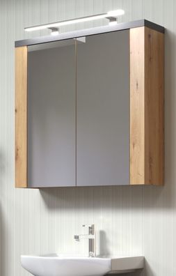 Spiegelschrank Bad Badezimmer Spiegel Schrank Artisan Eiche grau 2-türig Follow 79 cm