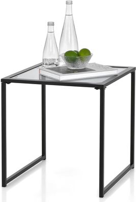 Beistelltisch, Kleiner Gartentisch, Balkontisch mit Tischplatte aus gehärtetem Glas