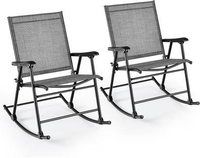 Klappbarer Schaukelstühle, 2er Set Gartenstühle mit atmungsaktivem Sitzstoff, Grau