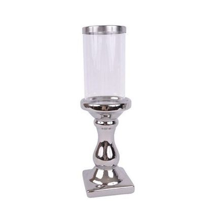 Kerzenständer Windlicht aus Keramik Glas Maseru silber Kerzenhalter Glamour 31cm Deko