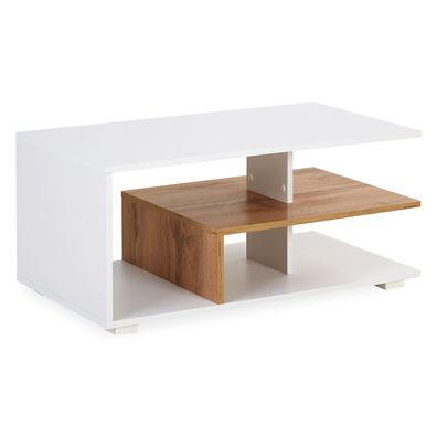 Couchtisch 90x50 cm Sofatisch Weiß Holz Eiche Tisch Beistelltisch Modern Holztisch...
