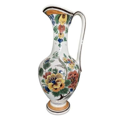 Signierte Delft Polychrom Krug Henkel Vase Vintage Keramik Hand bemalt Bunt Floral