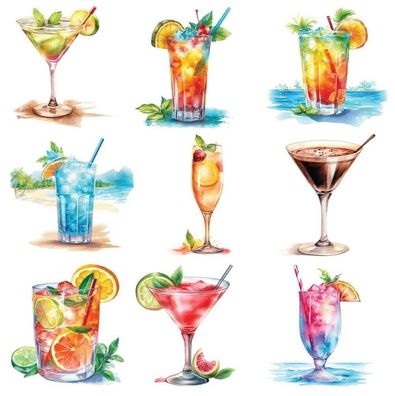 Bügelbild Bügelmotiv Cocktail Drink Getränk Meer Urlaub verschiedene Größen