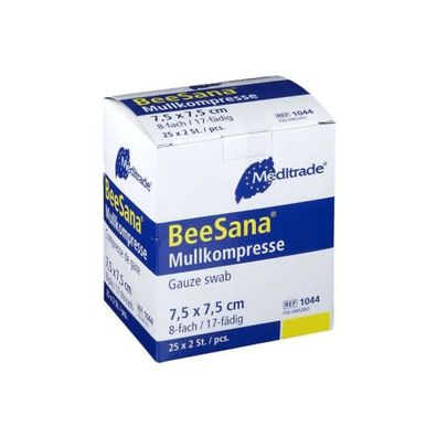 Meditrade BeeSana® Mullkompresse, steril - 25 x 2 Stück - 7,5 x 7,5 cm | Packung (50