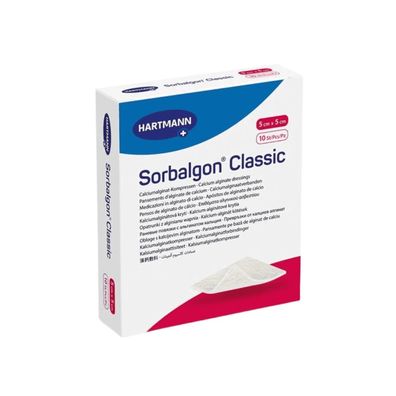 Hartmann Sorbalgon® Classic, Calciumalginat-Kompressen - 10 Stück - 5x5 cm | Packung