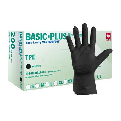 BASIC-PLUS Revolution, TPE-Handschuh, puderfrei, schwarz, Gr. M | Packung (200 Handsc