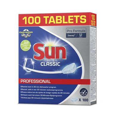 SUN Professional Classic Tabs, Reinigertabs für die Spülmaschine | Packung (100 Stück