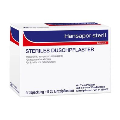 Hansapor steril, sterile Duschpflaster - 25 Stück - 6 x 7cm | Packung (25 Stück)