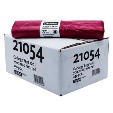 DEISS Abfallsäcke 120 Liter Typ 60, 21054, Rot - Karton / 120 Liter | Rolle (25 Stück