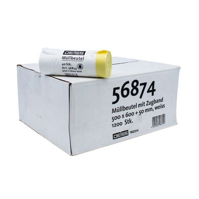 DEISS Müllbeutel 56874 30 Liter mit Zugband - Karton / 30 Liter | Karton (30 Rollen)