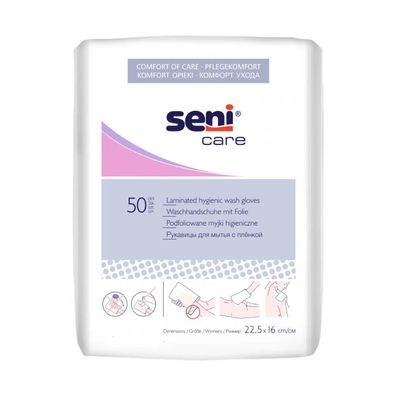 Seni Care Waschhandschuhe mit Folie - 50 Stück | Packung (50 Stück)