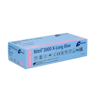 Meditrade Nitril® 3000 X-Long 100 Stk. Nitrilhandschuhe extralang, blau - M / Blau |