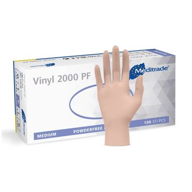 Meditrade Vinyl 2000 PF Einmalhandschuhe aus Vinyl - M / Weiß | Packung (100 Handschu
