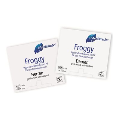 Meditrade Froggy Hygienehandschuhe aus PE - 100 Stück - Herrengröße | Packung (100 St