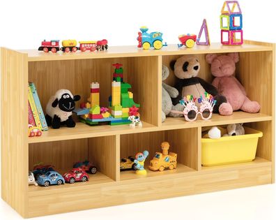 Kinder Spielzeugschrank Holz, Spielzeugregal mit 2 großen Fächern und 3 kleinen Fäche