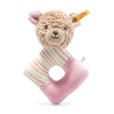 GOTS Rosy Teddybär Greifring mit Rassel rosa 15 cm