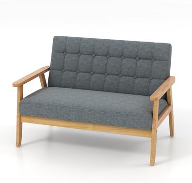2 Sitzer Sofa, Sessel aus Massivholzrahmen & Leinen, gepolstertes Sofa, Zweisitzer