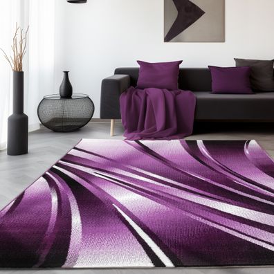 Teppich Modern Designer Wohnzimmer Kurzflor Abstrakt Wellen Muster Violet Lila