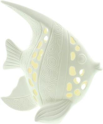 Fisch "Tropical" aus Porzellan, creme weiß, mit LED Beleuchtung, Deko-Figur