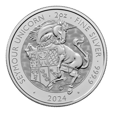 2 Unzen Silbermünze Tudor Seymour Unicorn 2024 in Kapsel