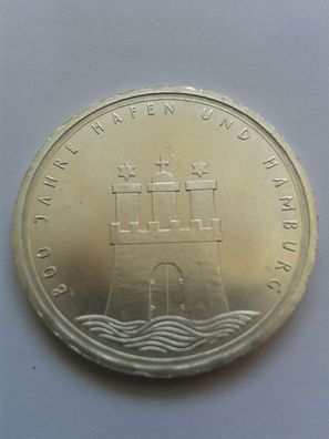 10 Mark 1989 Hafen Hamburg 15,5g Silber 10 DM 1989 800 Jahre Hafen Hamburg
