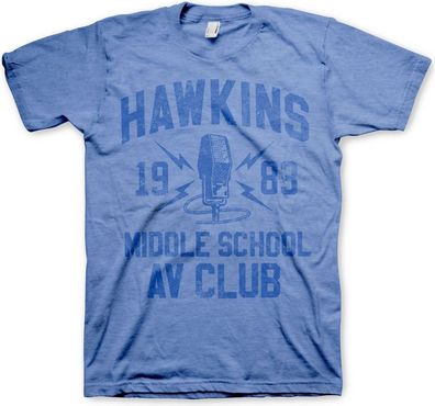 Stranger Things Hawkins 1983 Middle School AV Club T-Shirt Blue-Heather
