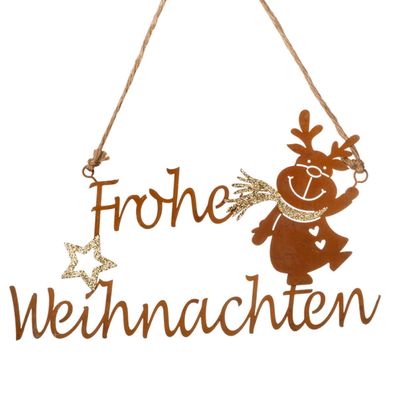 Dekohänger Frohe Weihnachten mit Elch | Metall Fensterdeko Hängedeko 24,5 cm