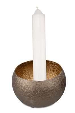 Leuchtkugel braun gold mit Kerze | Kerzenhalter f. Stabkerze Dekoschale | 10 cm
