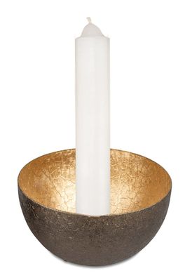 Leuchtschale braun gold mit Kerze | Kerzenhalter f. Stabkerze Dekoschale | 12 cm