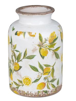 Deko Vase Vinatge Lemon | Blumenvase mit Zitronen im old Look | 21x13 cm