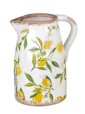 Deko Krug Vinatge Lemon | Keramik Kanne mit Zitronen im old Look | 19x16 cm