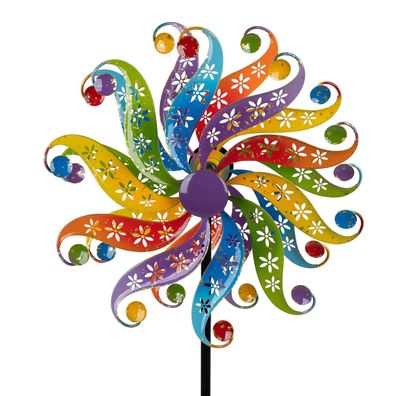 Windrad Blume bunt | Gartenstecker Windspiel Gartendeko Blumenstecker 122x30 cm