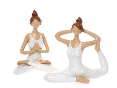 2er Set Dekofigur Frau in Yoga Pose | Skulptur Figur Yogafigur | 13x11,5 cm