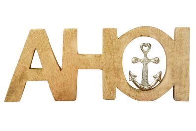 Aufsteller Ahoi mit Anker | maritim Holzdeko mit Metall | 28x25 cm | Meer See