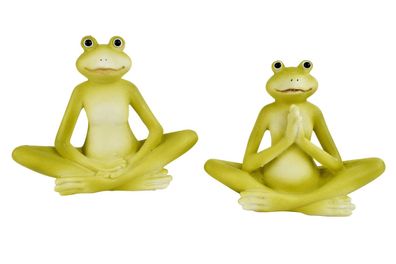 2x Dekofigur Yoga Frösche | Figur Frosch im Schneidersitz Zierfigur| 14,5x12 cm