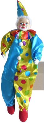 Großer Kantenhocker blau-gelb 76 cm Clown bunt Karneval Kantensitzer Figur Clown