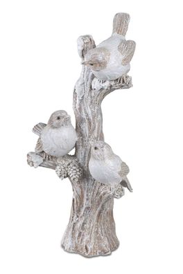 Dekofigur Vogelgruppe auf Ast | Vögel Zierfigur Figur Haus Gartendeko | 28x14 cm