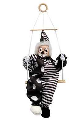 Clown auf Schaukel schwarz weiß | Stoffclown Clown Karnevalsdekoration | 36 cm