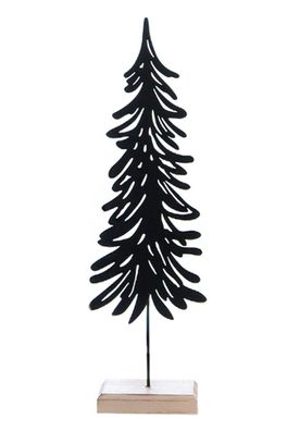 Großer Aufsteller Tanne schwarz | Metall auf Holz Tannenbaum Baum Figur | 56 cm