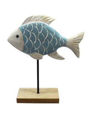 Aufsteller Fisch blau | maritim Deko | Dekofigur Holzdekoration | 23x27 cm