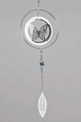 3D Fensterhänger Schmetterling silber | Dekohänger Girlande Windspiel | 65 cm