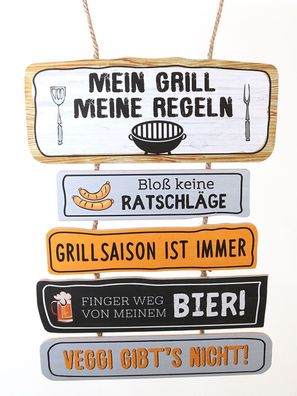Holzschild Mein Grill meine Regeln | Schild Türschild | Hänger Hängedeko 46cm