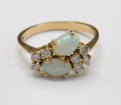 Voll Edel Opal + 0.35 Carat Brillant Diamant Ring 750 Gold Neu wertig