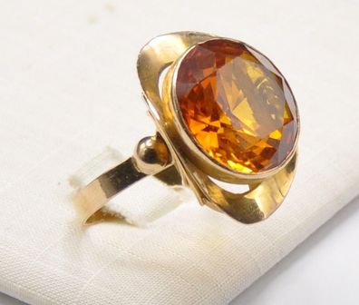 Citrin Feuer Opal Solitär Handarbeit Ring 750 Gold Neu wertig Vintage