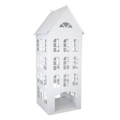 Laterne WHITE HOME weiß Haus aus Metall H60cm Dekohaus