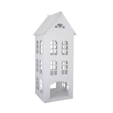 Laterne WHITE HOME weiß Haus aus Metall H45cm Dekohaus