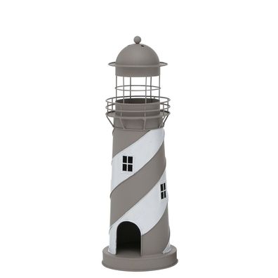 Laterne LONG ISLAND grau braun weiß Leuchtturm Windlicht aus Metall H48cm - KLEI